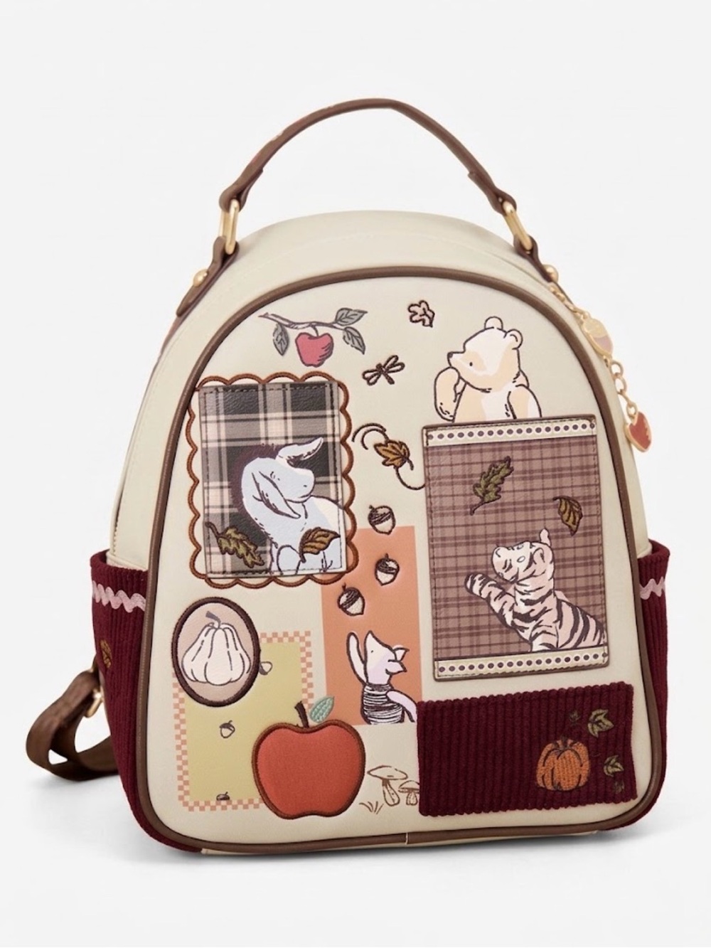 New Disney Winnie the Pooh Autumn Harvest Patchwork Corduroy Mini Backpack
